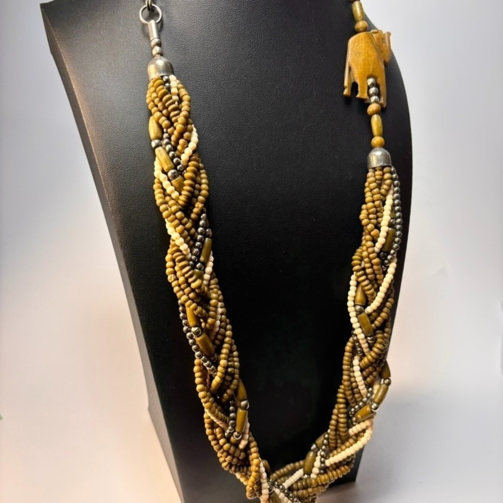 Chunky Vintage Necklace Wood Beads Seeds Carved Animals Boho Maximalist 1970s - Picture 14 of 16
